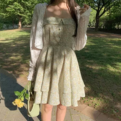 수채화처럼 맑은 플라워 패턴의 뷔스티에 플레어 원피스 여름 dress