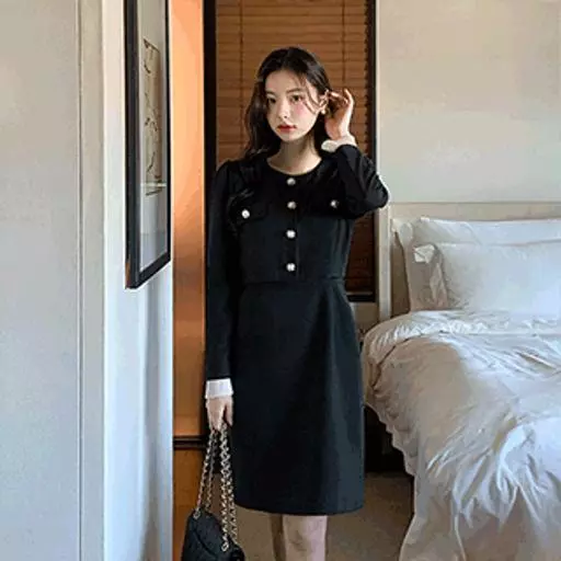 (프리미엄/하객룩/격식룩) 루시 배색 소매 H라인 원피스