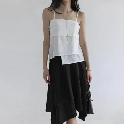 포어브 언발 레이어드 슬리브리스 블라우스 (여름/간절기/봄/나시/간절기/페미닌/모던/러블리/데이트룩/여행룩)