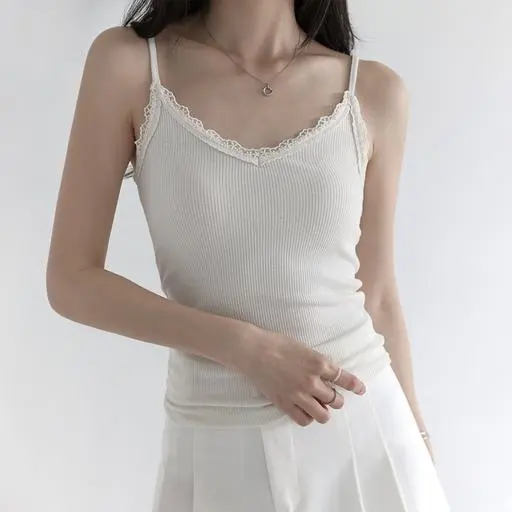 로인디 슬림 컬러링 레이스 골지 슬리브리스 (봄/간절기/여름/나시/레이어드/페미닌/데이트룩)