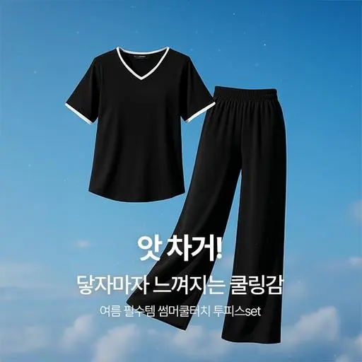 [ITY원단🧊/초냉감/주름↓][MADE] 썸머쿨터치 배색반팔티+밴딩와이드팬츠 투피스set(44~110) (빅사이즈투피스-팬츠세트-티쳐스세트-여름투피스-오버핏-박스핏-체형커버)