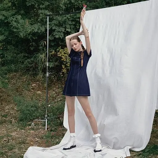 [MADE][ICH] Tencel Denim Stitch mini-ops (텐셀데님원피스-데님미니원피스-스티치원피스-카라원피스-셔츠원피스-미니원피스-슬림핏원피스-허리라인원피스-)