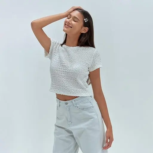 [MADE][ICH] Wrinkle Crop Tee (링클티셔츠-크롭티-크롭반팔티-주름티셔츠-텍스처티셔츠-소프트티셔츠-데일리티셔츠-베이직티셔츠-미니멀티셔츠-여름티셔츠-슬림핏티셔츠-크롭탑-내추럴무드-)