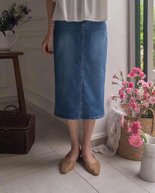 데이드 쫀쫀스판 H라인 밴딩 여름 데님스커트[size:S,M,L]