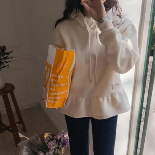 로이카 러블리 밑단 미니레이스포인트 프릴 후드티셔츠 [size:F(55~66반)]