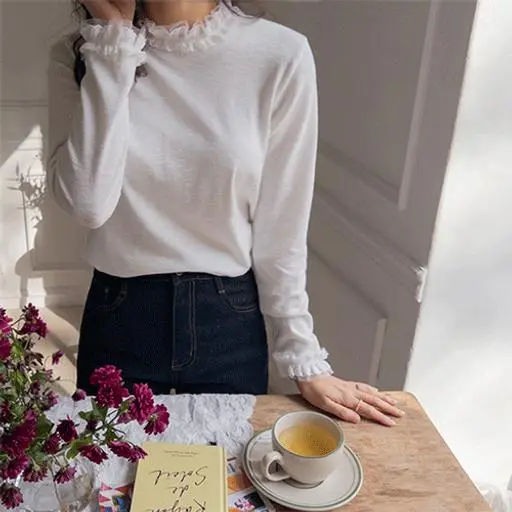 [부드러운착용감] [겨울레이어드템굿] 리리스 단꽃레이스 티셔츠 [size:F(55~66)]