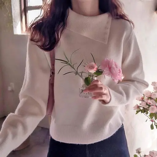 버튼카라 반폴라느낌 따숨도톰 쫀득스판 니트 [size:F(55~66)]