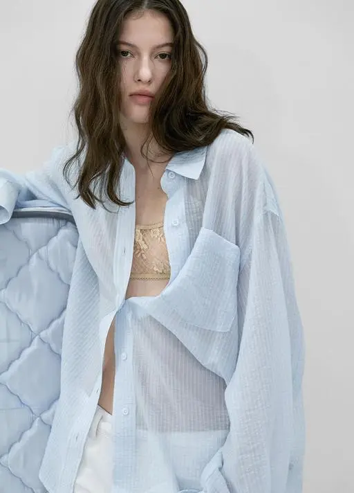 (BL-4412)SHEER STRIPE OVERSIZED SHIRT