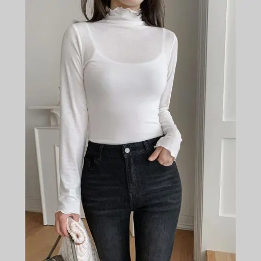 [레이온혼방]물결넥3 무지소프트반폴라티