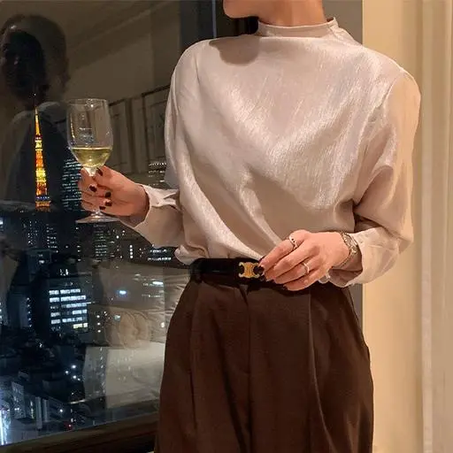 (컨펌OK/희진)1212금작업월업뎃 업데이트전_[윤광블라우스/연말룩/2WAY] MMMM쉘 투웨이 하이넥 블라우스[size:44~66반]