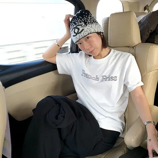 'French' 프린팅 기모반팔티 (피치기모)[size:44반~66반]