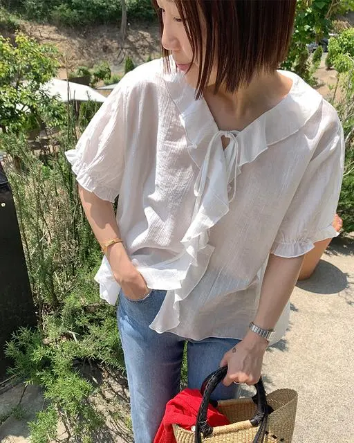 [2SIZE/쿨텐셀81/살랑여리핏]살랑텐셀 프릴 블라우스[size:1,2]