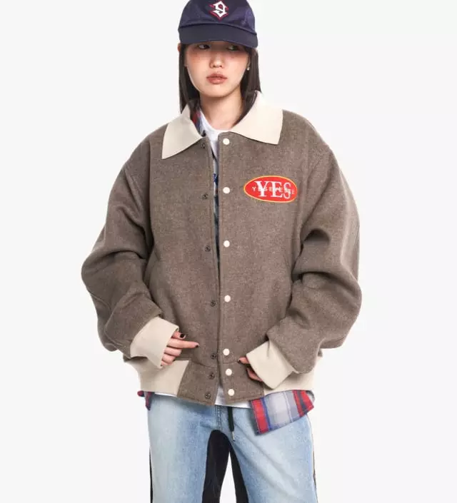 yeseyesee Poker Varsity Jacket - Beige | 하이츠스토어
