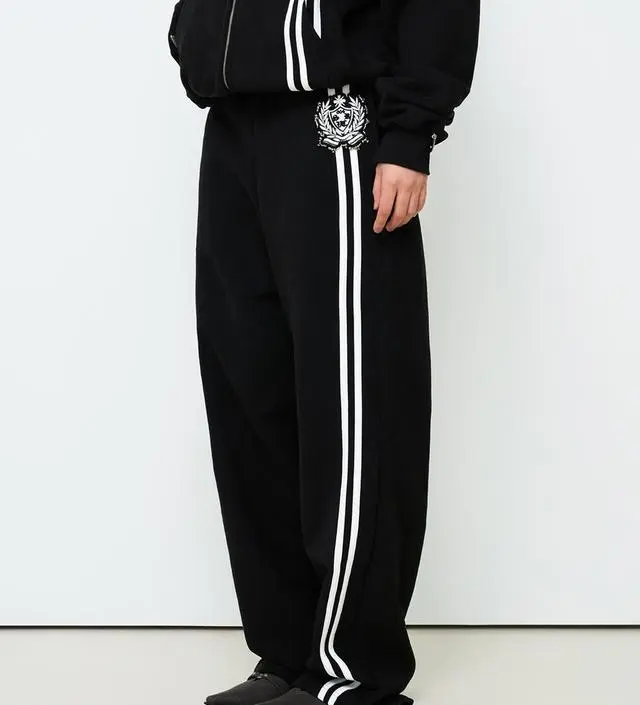 604SERVICE Beaded School Logo Track Pants In Black - Black